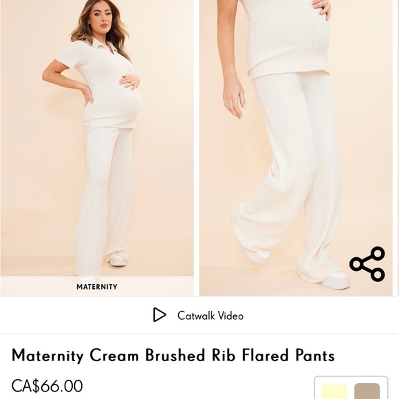 Pretty Little Thing Maternity Cream Brushed Rib Flared Pants Size Medium - Picture 2 of 2